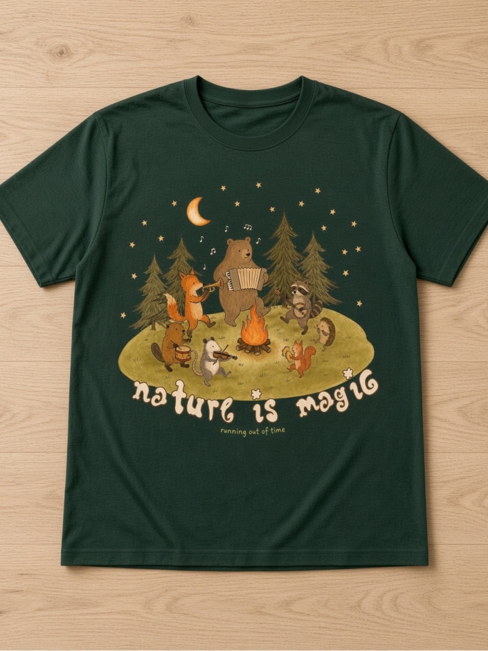 Gildan Forest Green 'Nature Is Magic' Campfire Animals Graphic Tee